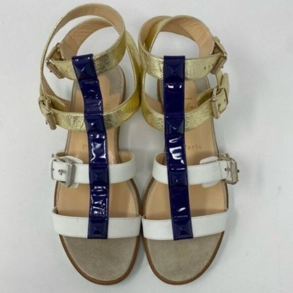Authentic Christian Louboutin Rock N Buckle Colorblock Leather Gladiator Sandals - Picture 3 of 7